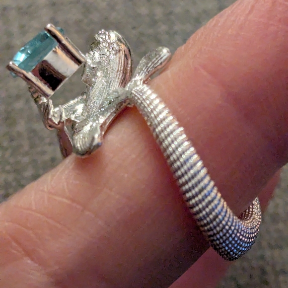 Silver Mermaid Ring with Blue Gemstone - Picture 3 of 10